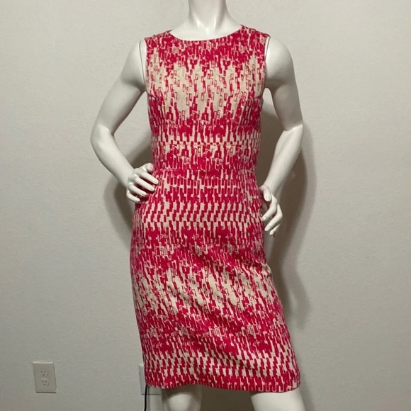 Taylor Pink Cream Geometric Print Cotton Sleeveless Sheath Dress Size 2 - Picture 1 of 8